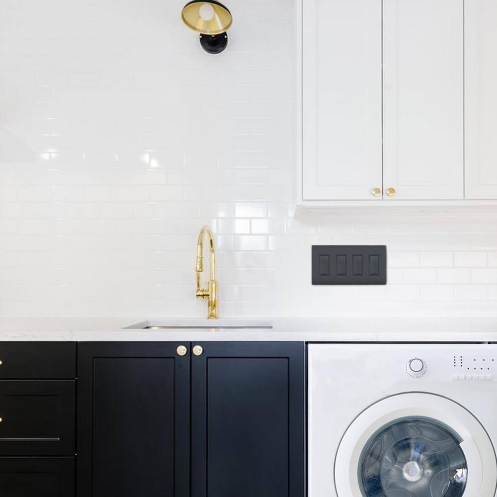 Radiant Black 4-Gang Screwless Polycarbonate Wall Plate