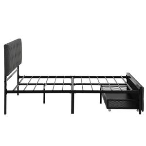 56.7 in.W X 77.9 in. L Gray Metal Platform Bed Frame with Headboard and Drawer