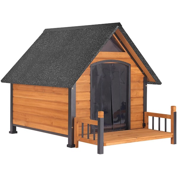 50.9"W Large Outdoor Dog House with Porch, Strong Iron Frame Wooden Dog Crate