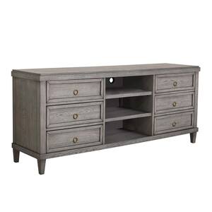 Morgan 70 in. Wide Gray Rectangle Wood Oak Veneer Finish Media Console Table with Wire Organization Feature