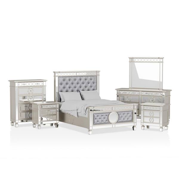 Furniture of America Jeliza 6-Piece Champagne and Gray California King Bedroom Set