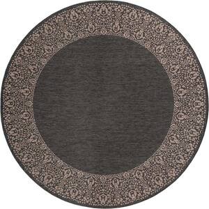 Outdoor Border Floral Border Charcoal Gray 13 ft. x 13 ft. Area Rug