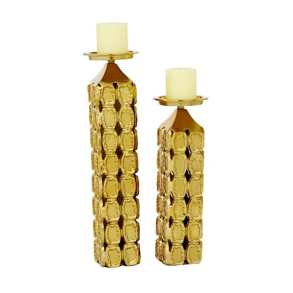 Litton Lane Gold Aluminum Candle Holder (Set of 2)