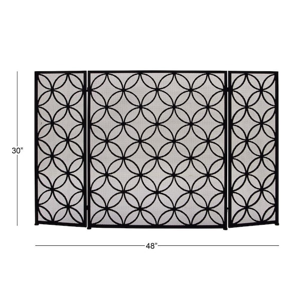DecMode 53 x 31 Gold Metal Foldable Mesh Netting 3 Panel Geometric  Fireplace Screen, 1-Piece 