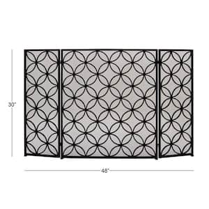 Black Metal Geometric Foldable Mesh Netting 3 Panel Fireplace Screen