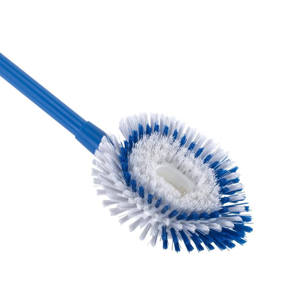 Blue and White Extendable Tub and Tile Brush with Antimicrobial Bristles