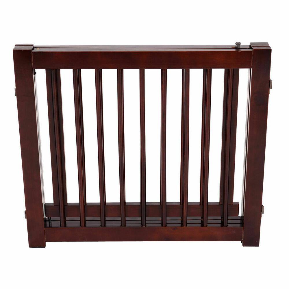 24" Cherry Finish Pine Wood 3-Panel Folding Pet Gate