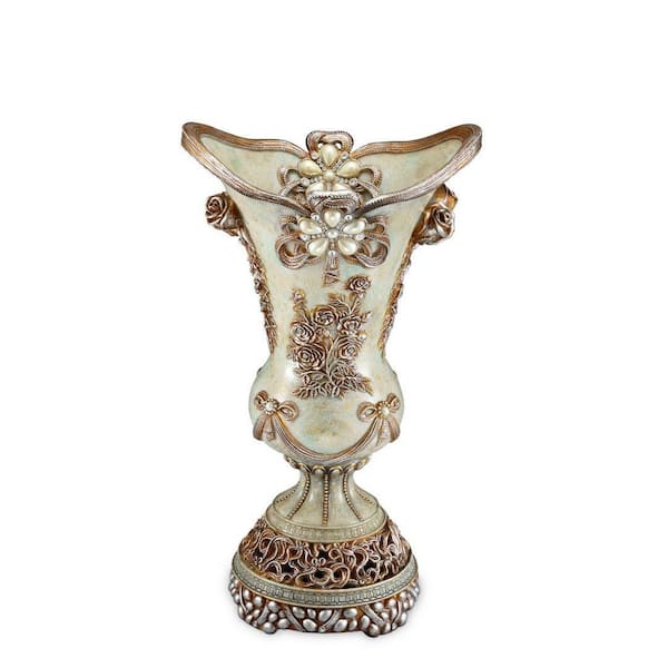 14 in. Light Pink Polyresin Round Decorative Vase