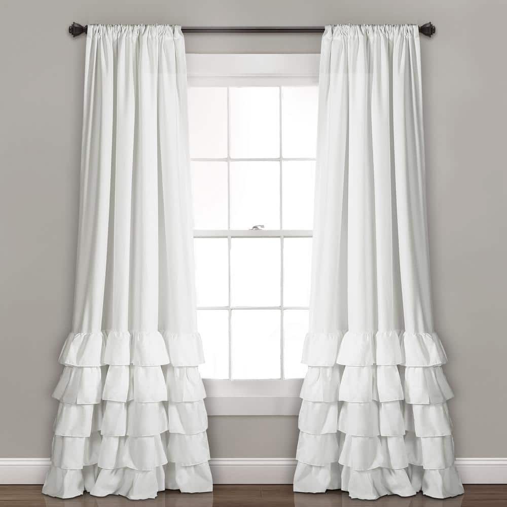 White Polyester Ruffled Light-Filtering Rod Pocket Curtain Panels, 40"W x 84"L
