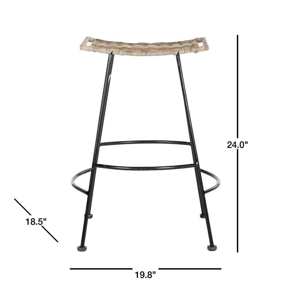 Gray Rattan and Metal Backless Counter Stools, Set of 2