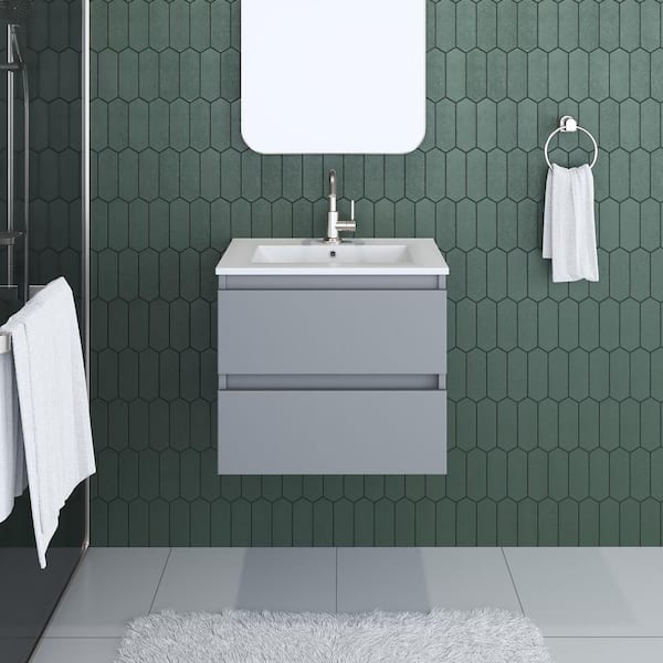 VOLPA USA AMERICAN CRAFTED VANITIES Salt 24 in. W x 18 in. D Bath Vanity in Gray with Ceramic Vanity Top in White with White Basin