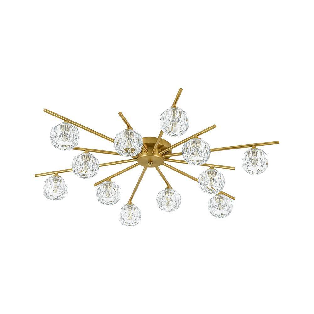 Cate 12-Light 37.4-in W Brushed Gold Sputnik Semi-Flush Mount with Faceted Crystal Globes for Living Room Dining Room price history on PriceWatchPro