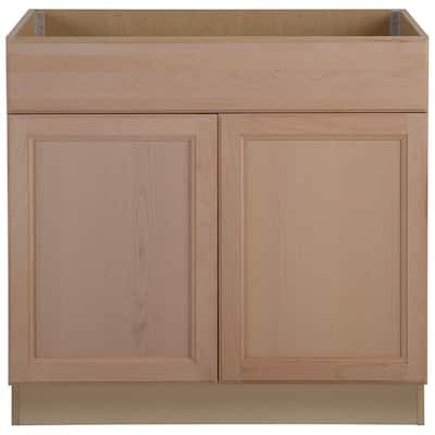 Easthaven Shaker Assembled 36x34.5x24 in. Frameless Sink Base Cabinet with False Drawer Front in Unfinished Beech