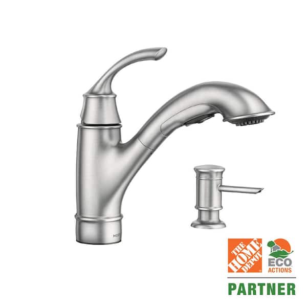 Moen Bathroom Faucet With Pull Out Sprayer MOEN Marietta Single-Handle Pull-Out Sprayer Kitchen Faucet in Spot