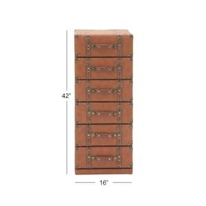 6-Drawer Brown Faux Leather Chest with Buckle and Strap Detailing (42 X 16 X 13)
