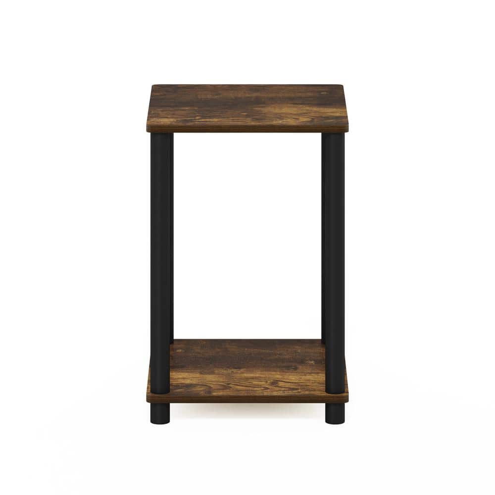 Compact Amber Pine & Black Square End Table with Shelf