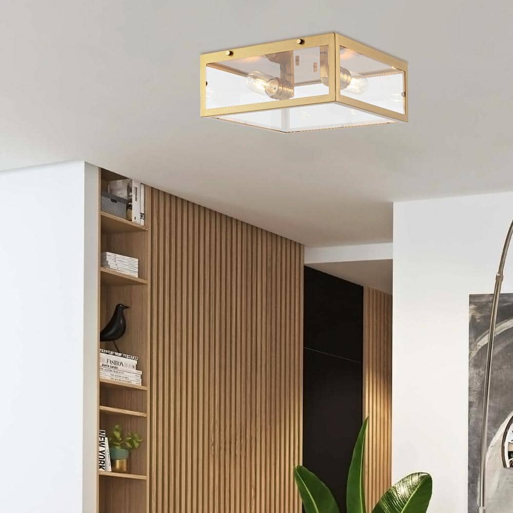 Grayson 12" Brass Gold Glass LED Flush Mount Light