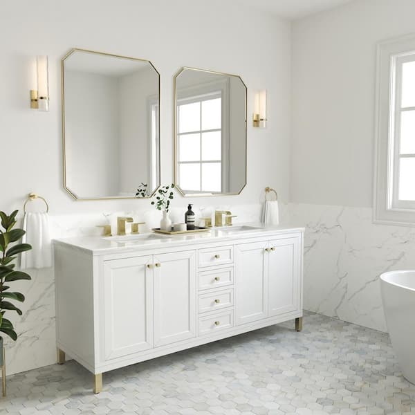 Chicago 72.0 in. W x 23.5 in. D x 34 in . H Bathroom Vanity in Glossy White with Arctic Fall Solid Surface Top
