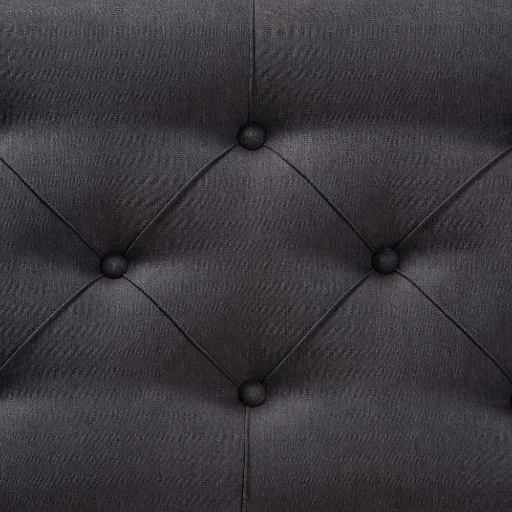 Charcoal Linen and Greywashed Wood Storage Bench with Tufted Detail