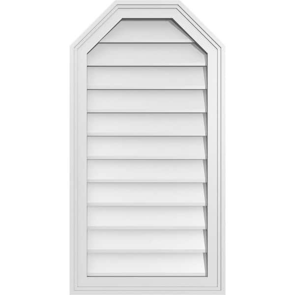 Ekena Millwork 18 in. x 34 in. Octagonal Top Surface Mount PVC Gable Vent: Decorative with Brickmould Frame