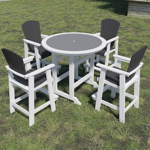 5-Piece HDPE Outdoor Patio Dining Bar Set with Tall Adirondack Chairs & Round Table