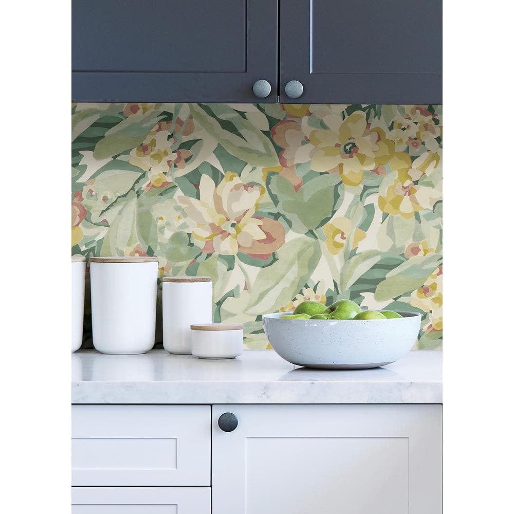 Yellow and Green Floral Peel & Stick Wallpaper Roll