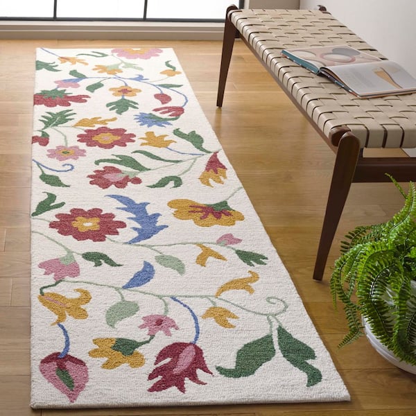 Blossom 3 ft. x 8 ft. Ivory/Red Modern Floral Runner Rug