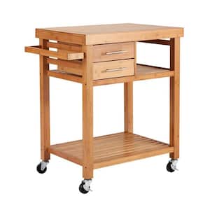 Multipurpose Rolling Bamboo Wood Kitchen Island Trolley Cart, Natural