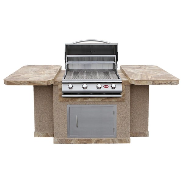 Cal Flame 4-Burner Propane Grill Island with 27 in. Access Door in Stainless Steel