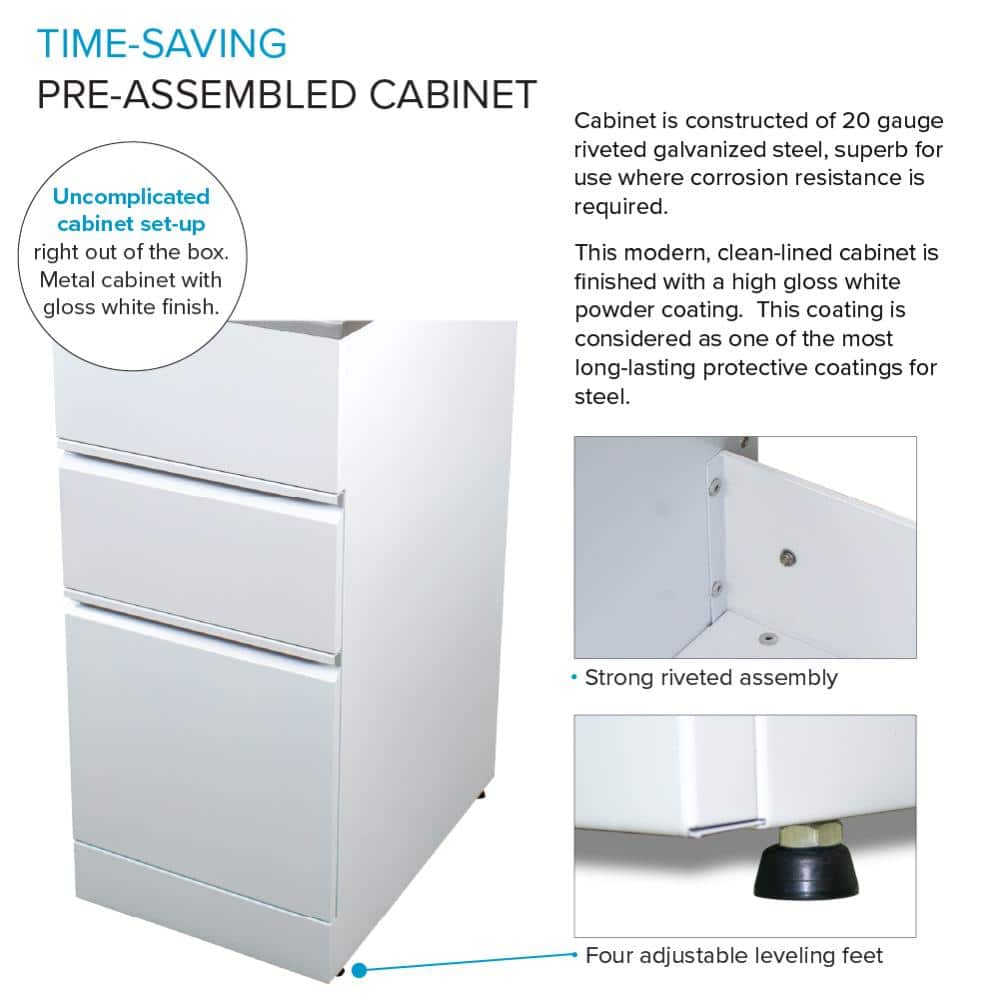 Gloss White Stainless Steel Single Basin Laundry Sink with Cabinet
