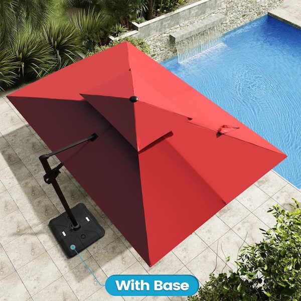 Crestlive Products 12 ft. x 9 ft. Double Top Rectangular Cantilever Patio Umbrella in Red with 260 lbs. Base Stand