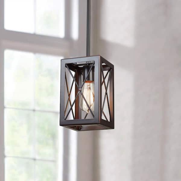 Home Decorators Collection Harwood 60-Watt 1-Light Royal Bronze Mini-Pendant with Cage Shade