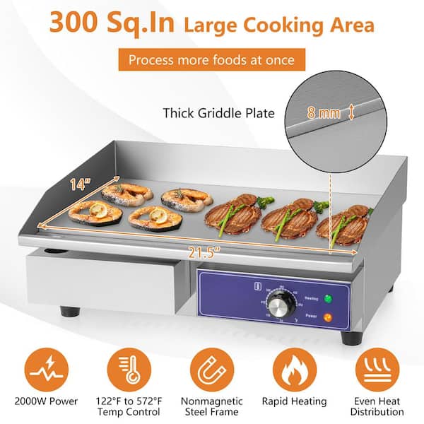 22 29 Electric Countertop Griddle Flat Top Griddle Stainless Steel BBQ  Grill