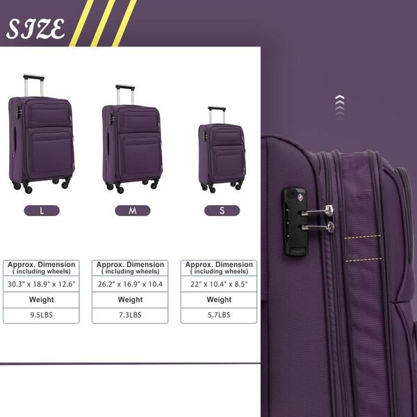 Merax Purple Lightweight 3-Piece Expandable Oxford Fabric Softshell Luggage Set with TSA Lock and 2 External Pockets
