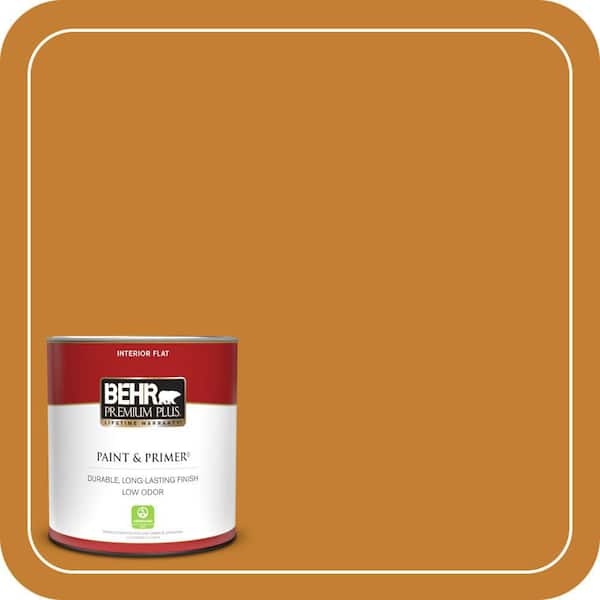 BEHR PREMIUM PLUS 1 qt. #S-H-290 Exotic Honey Flat Low Odor Interior Paint & Primer