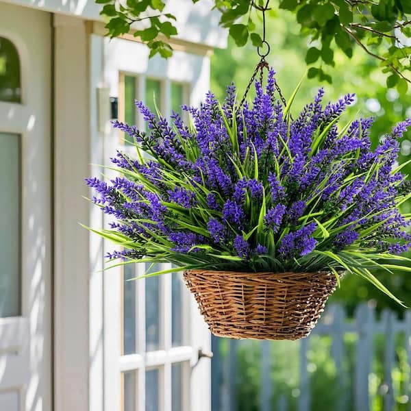 48 Bundles UV Resistant Plastic Faux Plants, 14.5 in. Purple