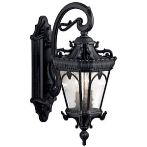 Tournai 2-Light Textured Black Outdoor Hardwired Wall Lantern Sconce with No Bulbs Included (1-Pack)
