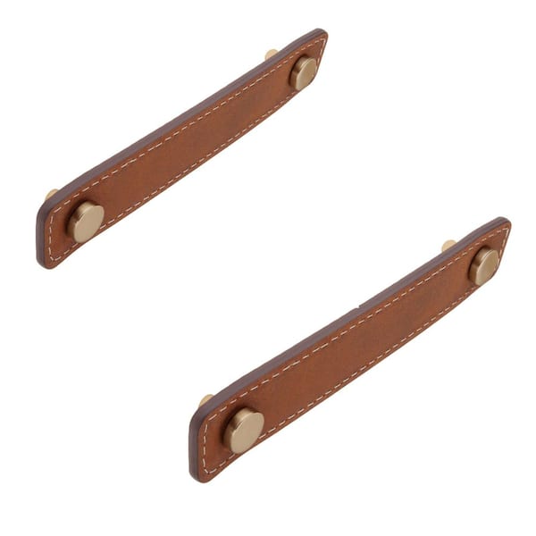 Leather 4 in. (102 mm) Center-to-Center Satin Brass Pull (2-Pack)