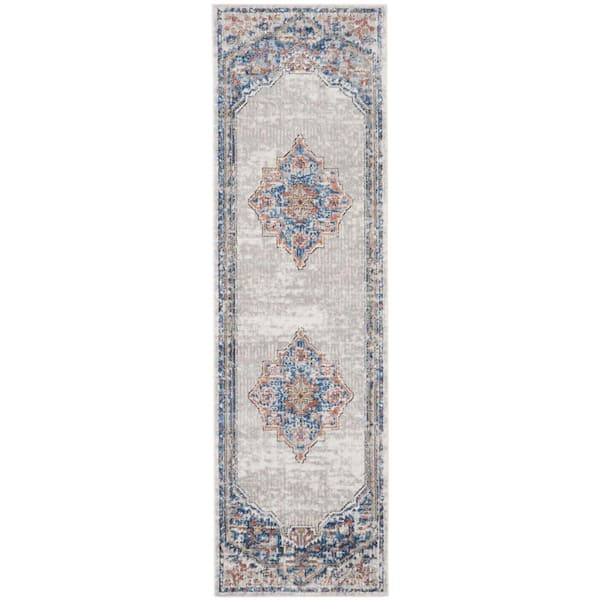 Nourison Concerto Blue/Grey 2 ft. x 8 ft. Bordered Traditional Kitchen Runner Area Rug