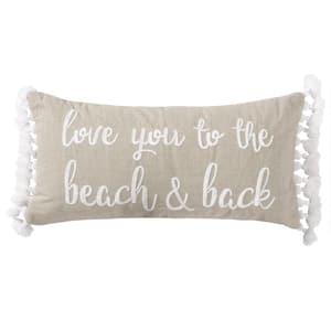 Beacon Natural Coastal Love You To The Beach and Back Embroidered With Side Edge Tassels 12 in. x 24 in Throw Pillow
