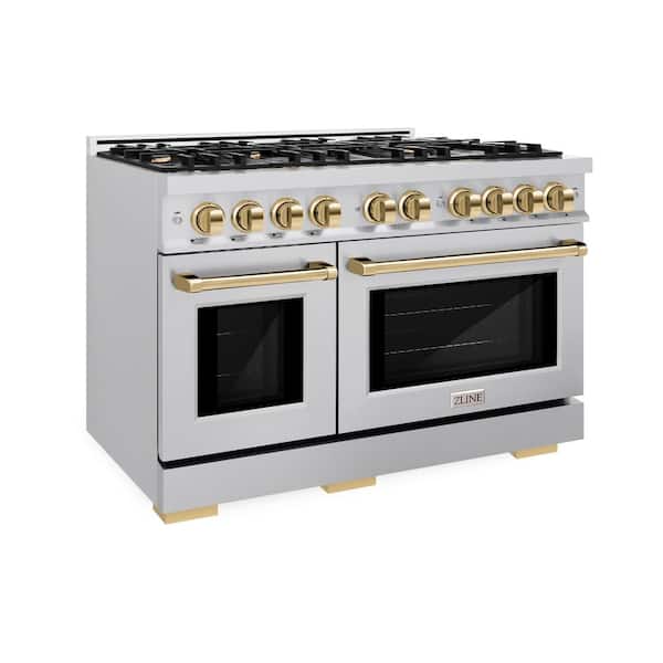 Select 48 in. 8-Burner Gas Range with Double Oven in Stainless Steel and Polished Gold
