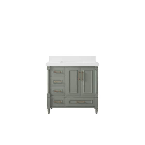 Willow Collections Hudson 36 in. W x 22 in. D x 36 in. H Single Sink Bath Vanity Center in Evergreen with 2 in. White Qt. Top