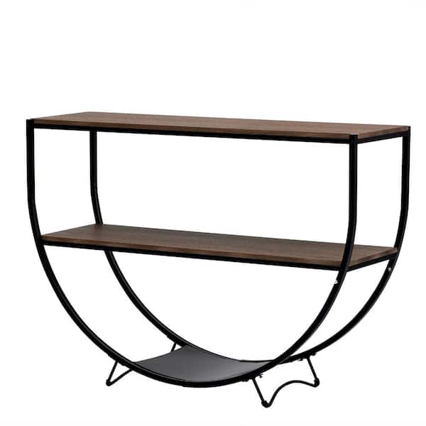 Polibi 48 in. Dark Brown Half-Moon Wood Console Table