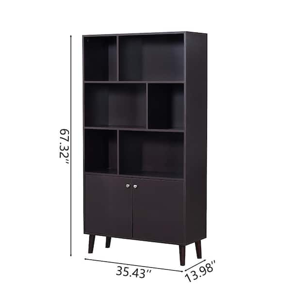 Tidoin Modern 67 32 In Dark Brown Wood, Dark Grey Bookcase With Doors