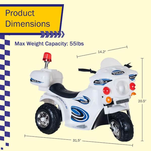Lil Rider 3-Wheel Battery Powered Police Motorcycle in White