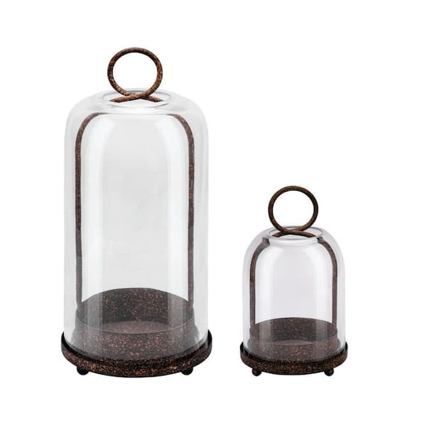 Farmhouse Brown Metal Candle Sconce with Handmade Glass Dome for Pillar Candles and Plants, Wall Decor (Set of 2)