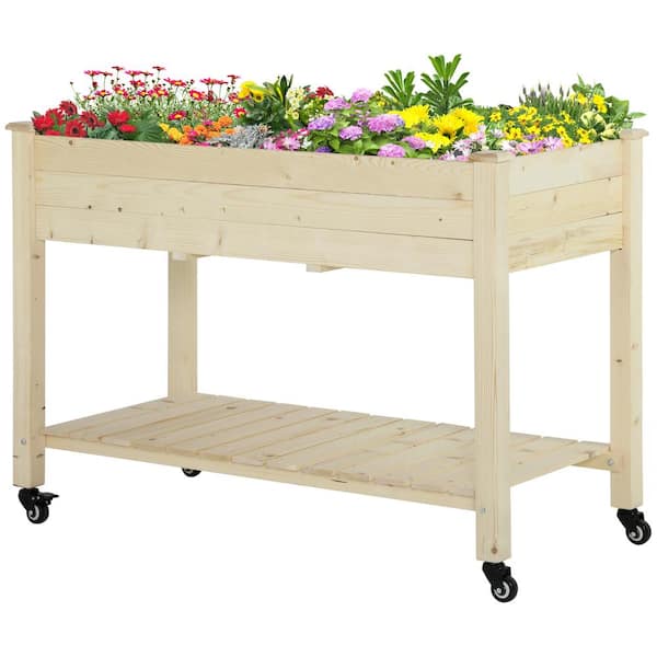 Flynama 47 in. x 22 in. x 33 in. Elevated Wood Planter Box with Lockable Wheels, Storage Shelf, and Bed Liner