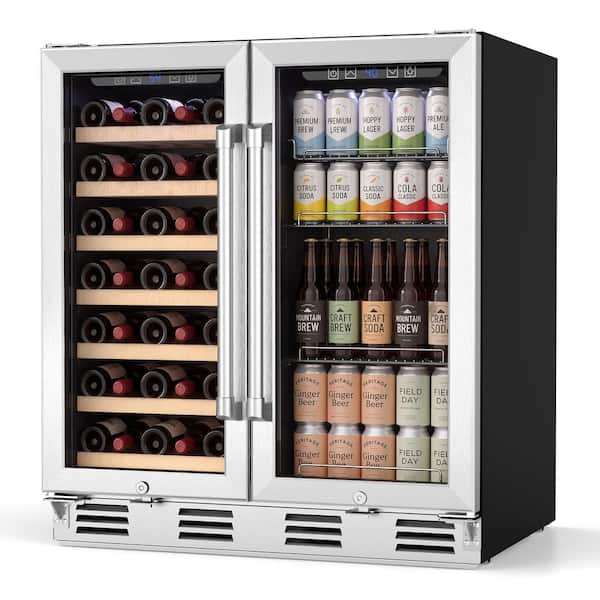 30.5 in. Dual Zone 36-Bottle and 110-Cans Built-in/Freestanding Wine Cooler with Adjustable Shelves in Stainless Steel