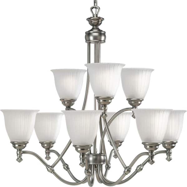 Progress Lighting Renovations 9-Light Antique Nickel Chandelier with Etched Glass