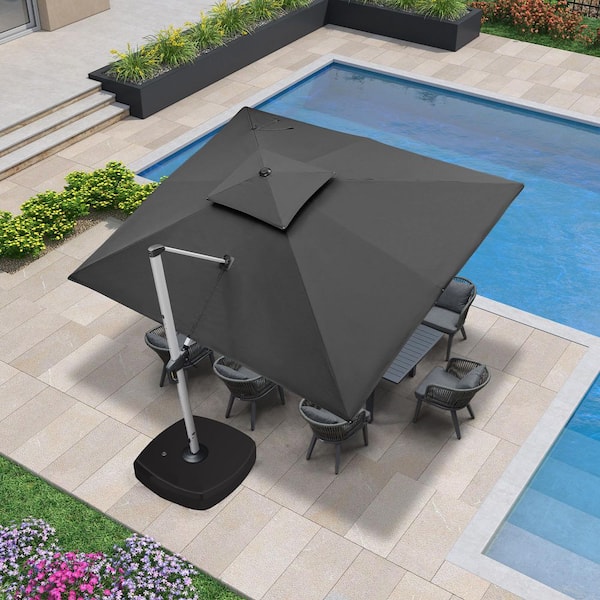 PURPLE LEAF 10 ft. x 12 ft. High-Quality Aluminum Cantilever Polyester Outdoor Patio Umbrella with Wheels Base in Gray